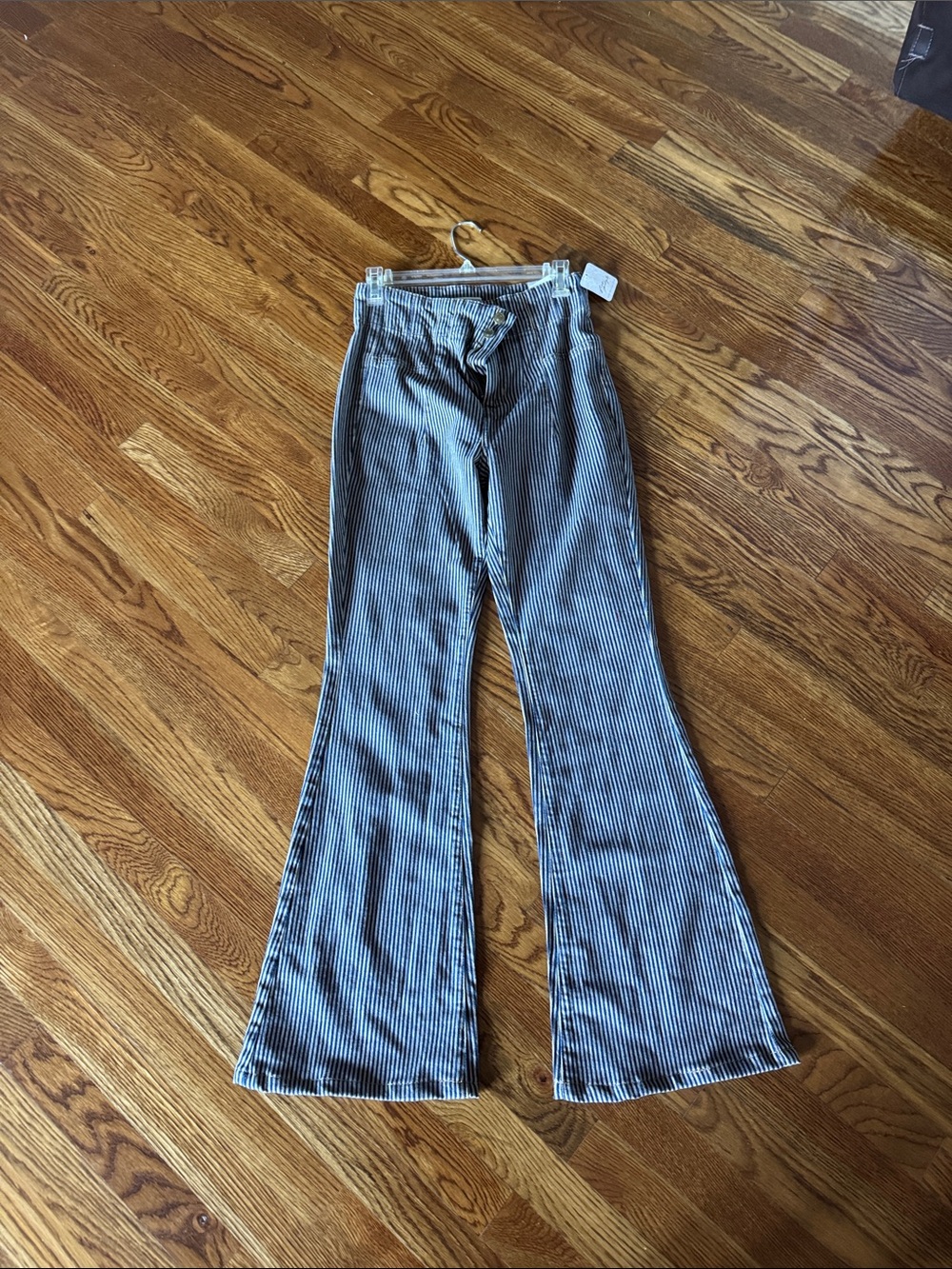 We The Free Gray Pinstripe Flare Jeans